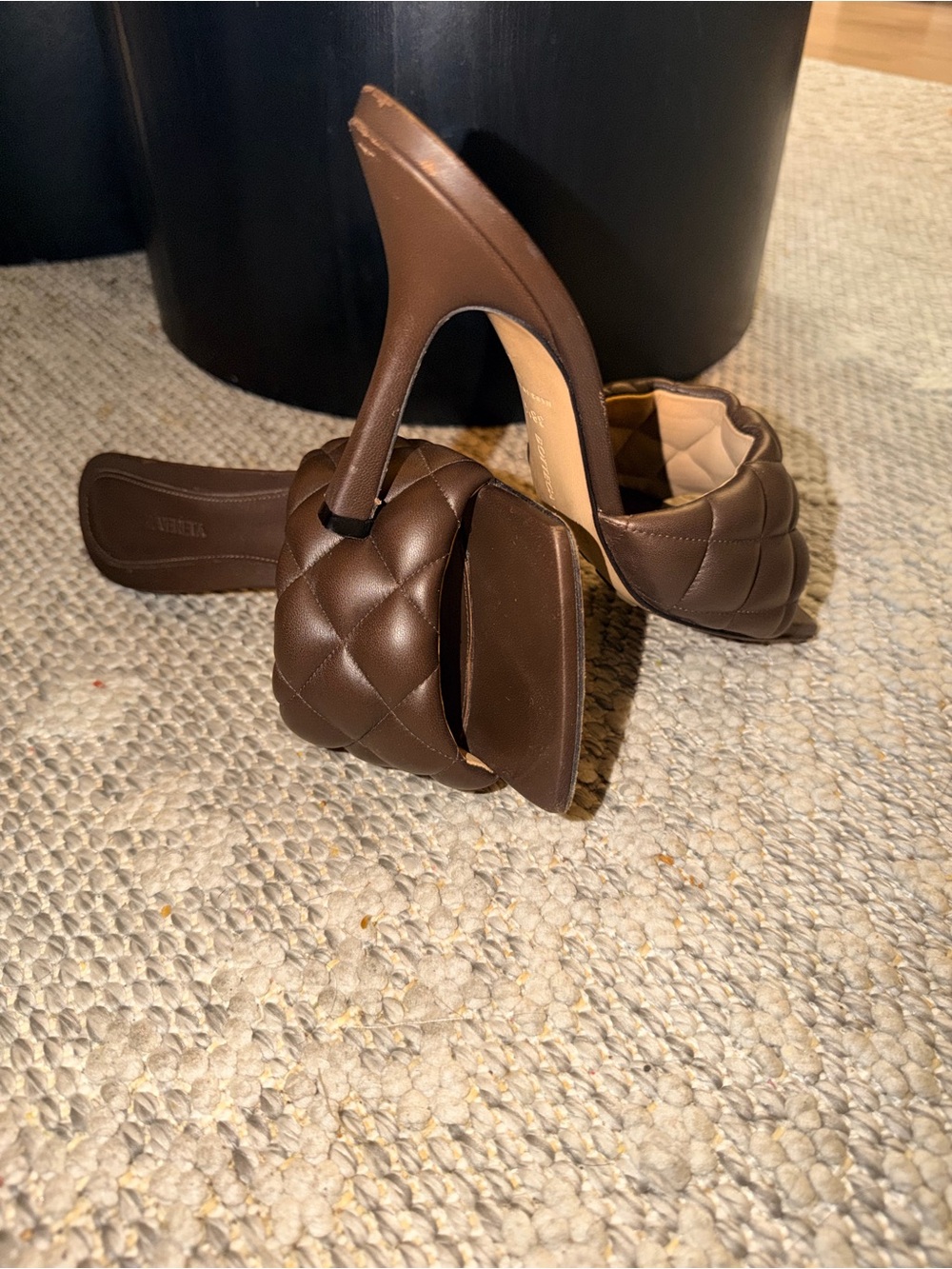 Bottega Veneta Brown Quilted Leather High Heel Slides